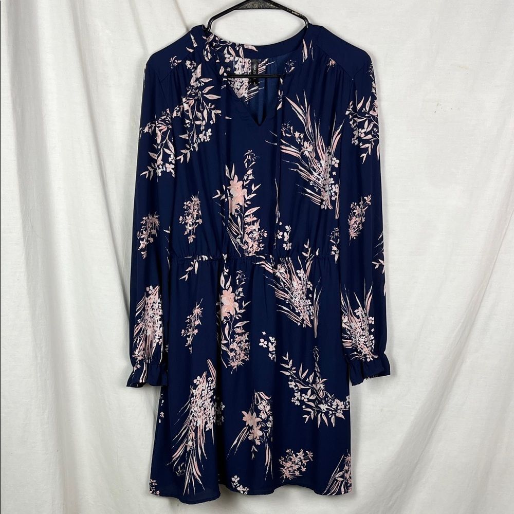 Massini Blue and Pink Floral Lightweight Long Sleeve Summer Dress